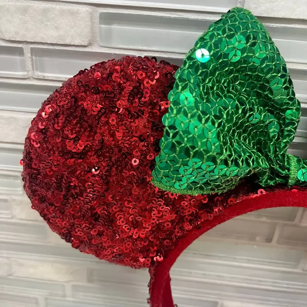 Disney Parks Minnie Mouse Christmas Headband Ears Red Green Sequins Holiday